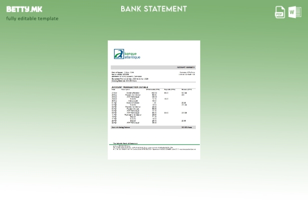 модерен стил Камерун Шаблон за збор за извод од банка на Атлантик Банка на Камер